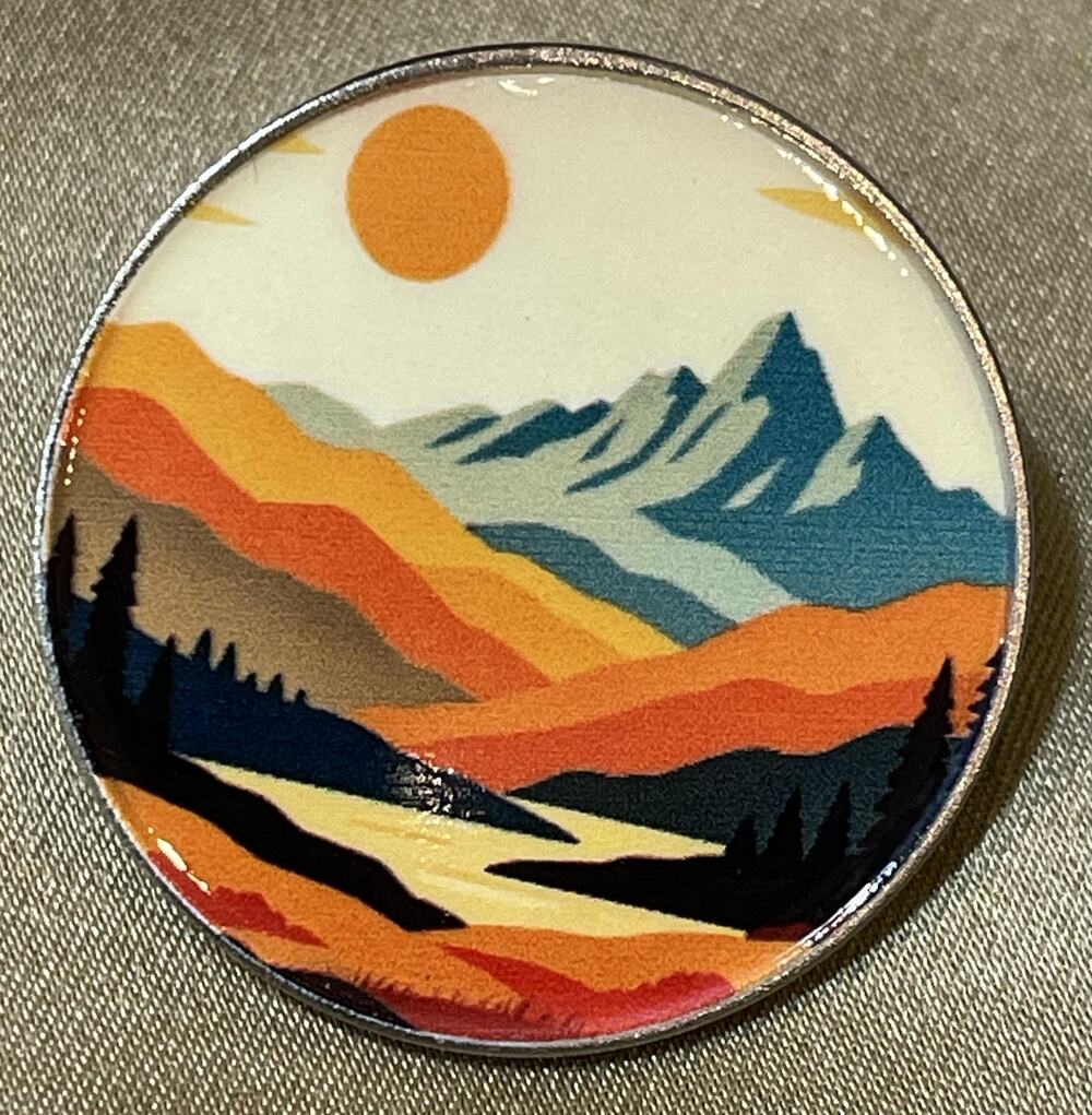 NWOT Multicolor Mountain Landscape Lapel Pin Brooch Nature Travel Outdoors